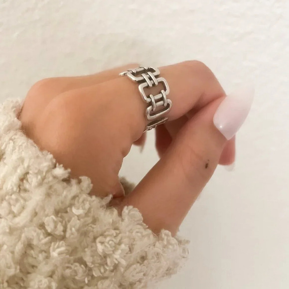 925 Sterling Silver Link Ring Minimalist Dainty Adjustable Ring Thumb Ring - Picture 7 of 8